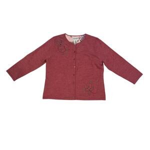 Pendleton Merino Wool Cardigan Silk Lined Floral Embroidery Size L